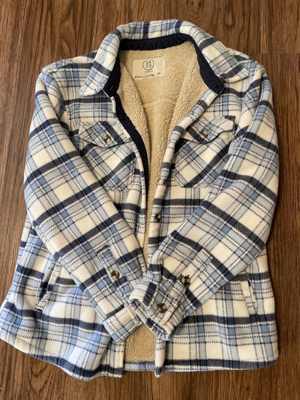 Sage Collective Blue Plaid Plush Shirt Jacket Shacket Thick Cozy M